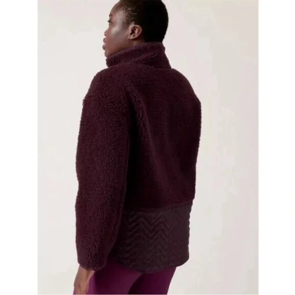 NWT Athleta Cozy Sherpa Snap Fleece Pullover Jacket Spiced Cabernet | Size XS - Picture 2 of 4